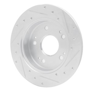 Honda Civic Si Brake Rotor (1) - Rear Left - R1 Concepts - Drilled & Slotted - Silver - `06-`15